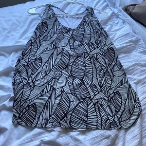 Leaf Print Black and White Women's Top